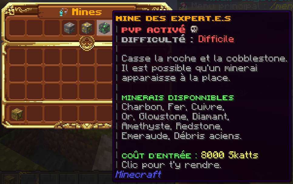 Le menu des mines publiques